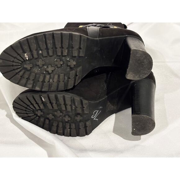 Woman’s APT 9 Black Suede Zip Boots Sz 9 chunky biker studded buckle straps - Picture 8 of 13